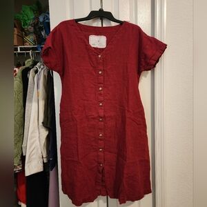 Not Perfect Linen One Size Red Wine Dress